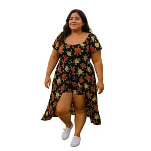Speed Control Multicolor Floral romper dress 2X scoopneck dark academia romantic